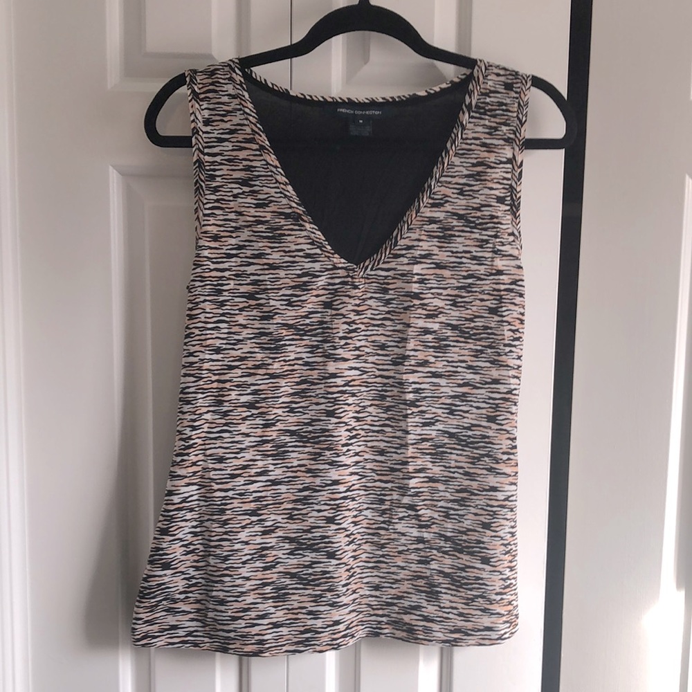 French Connection Sahara Wave Vest Melon Striped Knit Blouse Top Size M